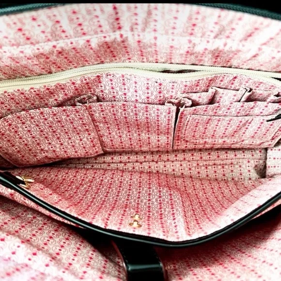 Emma Fox Park Avenue Black Leather Tote Laptop Work Bag Overnight Handbag - Picture 5 of 6